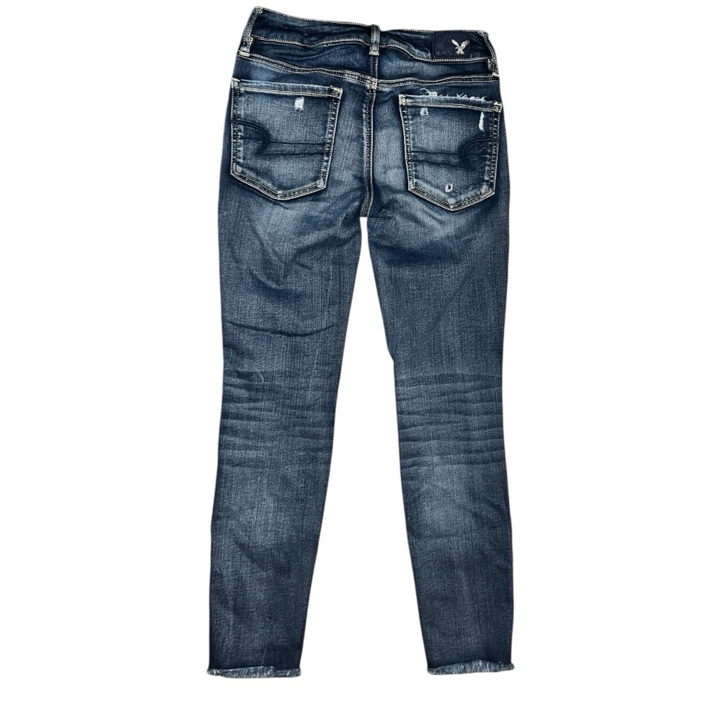 American Eagle Distressed Dark Wash Cropped Jegging Jeans- Size 2 Regular Y2K - Picture 2 of 4